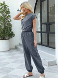 Round Neck Short Sleeve Top and Pants Set.