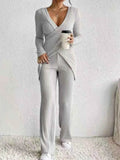 Surplice Long Sleeve Top and Pants Set - EBYNN