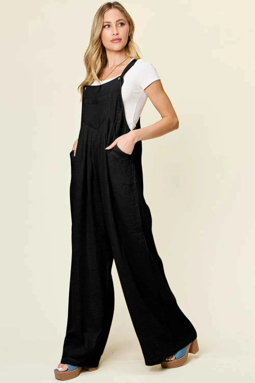 Double Take Full Size Texture Wide Strap Wide Leg Overall.