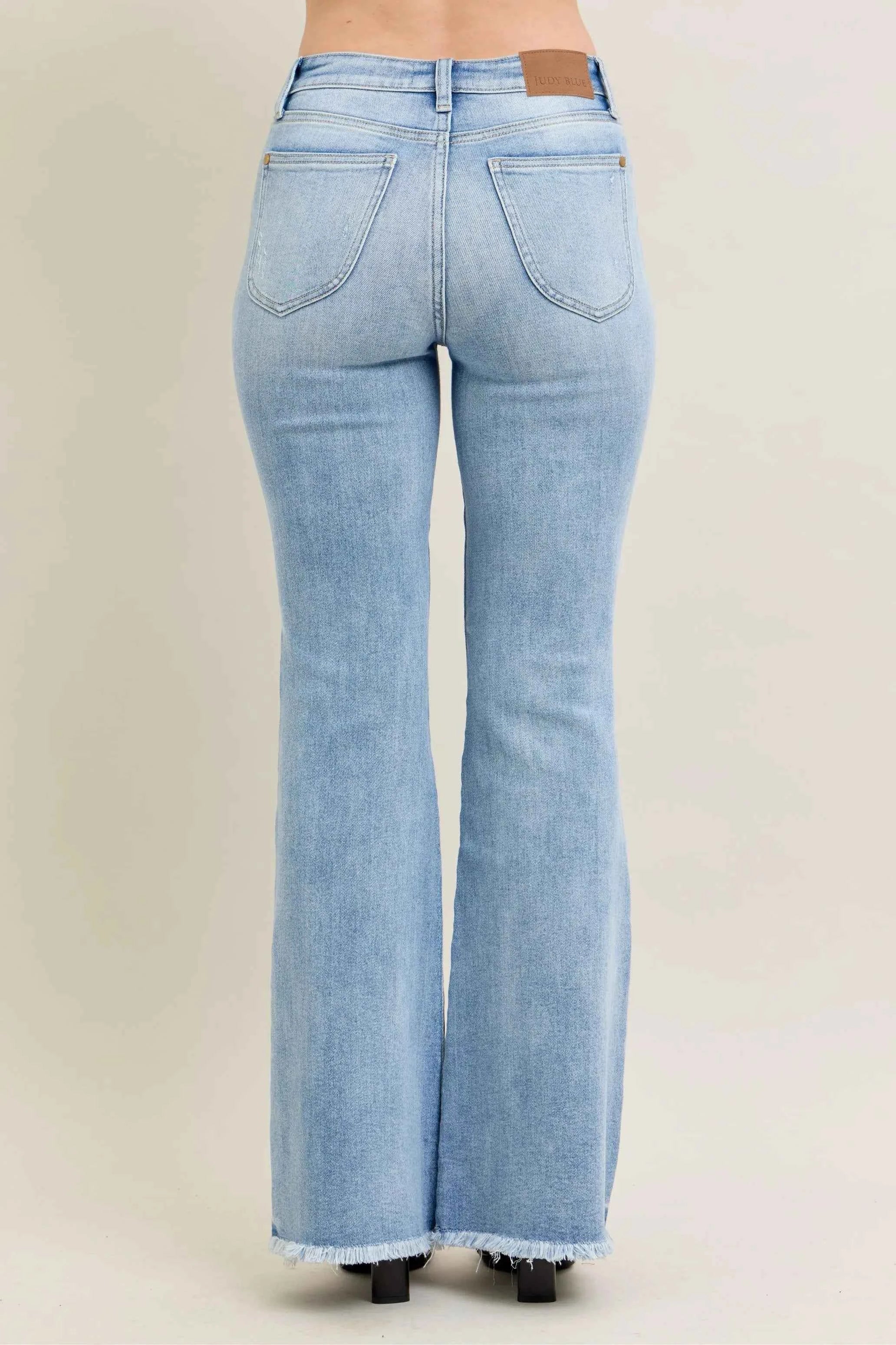 Judy Blue Plus Size High-Waist Flare Jeans with Shield Pockets.