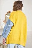 ADORA Plus Size Frayed Denim Sleeve Sweater Cardigan.