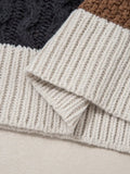 Multicolour Color Block Cable Knit Sleeve Buttons Collared Sweater.