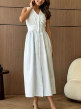 Striped V-Neck Sleeveless Midi Dress.