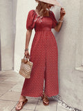 Printed Square Neck Puff Sleeve Jumpsuit.