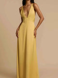 Backless Deep V-Neck Maxi Dress.