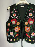 Floral Embroidered Lace-Up Vest.