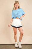 Very J Two Tone Pleated Activewear Mini Skirt with Built-in Shorts.