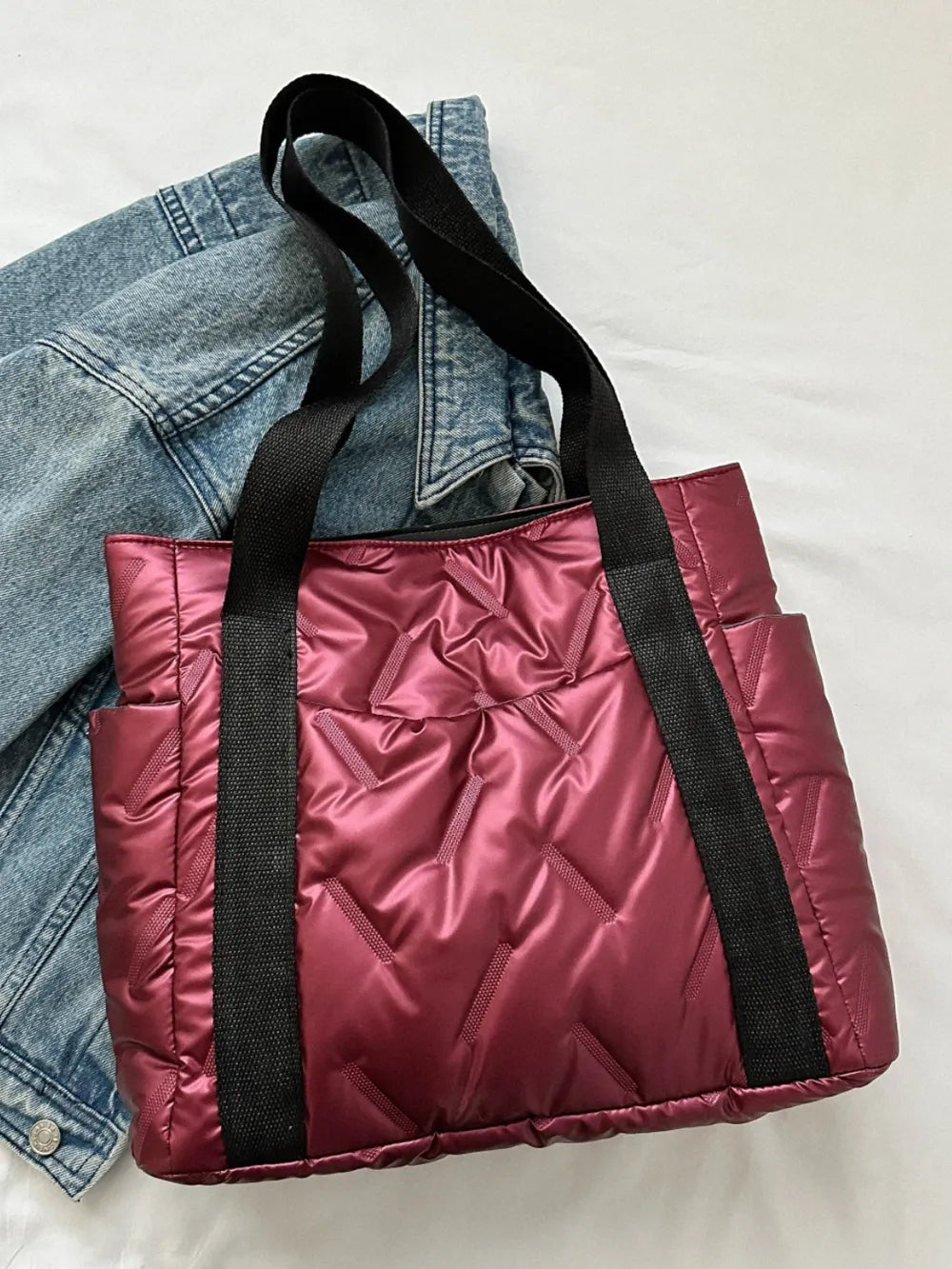 Large Solid Color Tote Bag with Side Pockets.