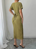 Ruched Waist Textured Midi Dress.
