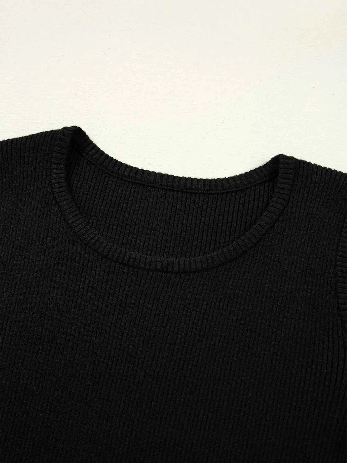 Ribbed Knit Cold Shoulder Sweater.