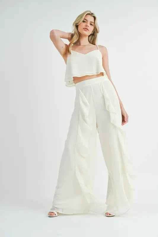 MABLE Crop Cami & Ruffled Wide Leg Pants Set - EBYNN