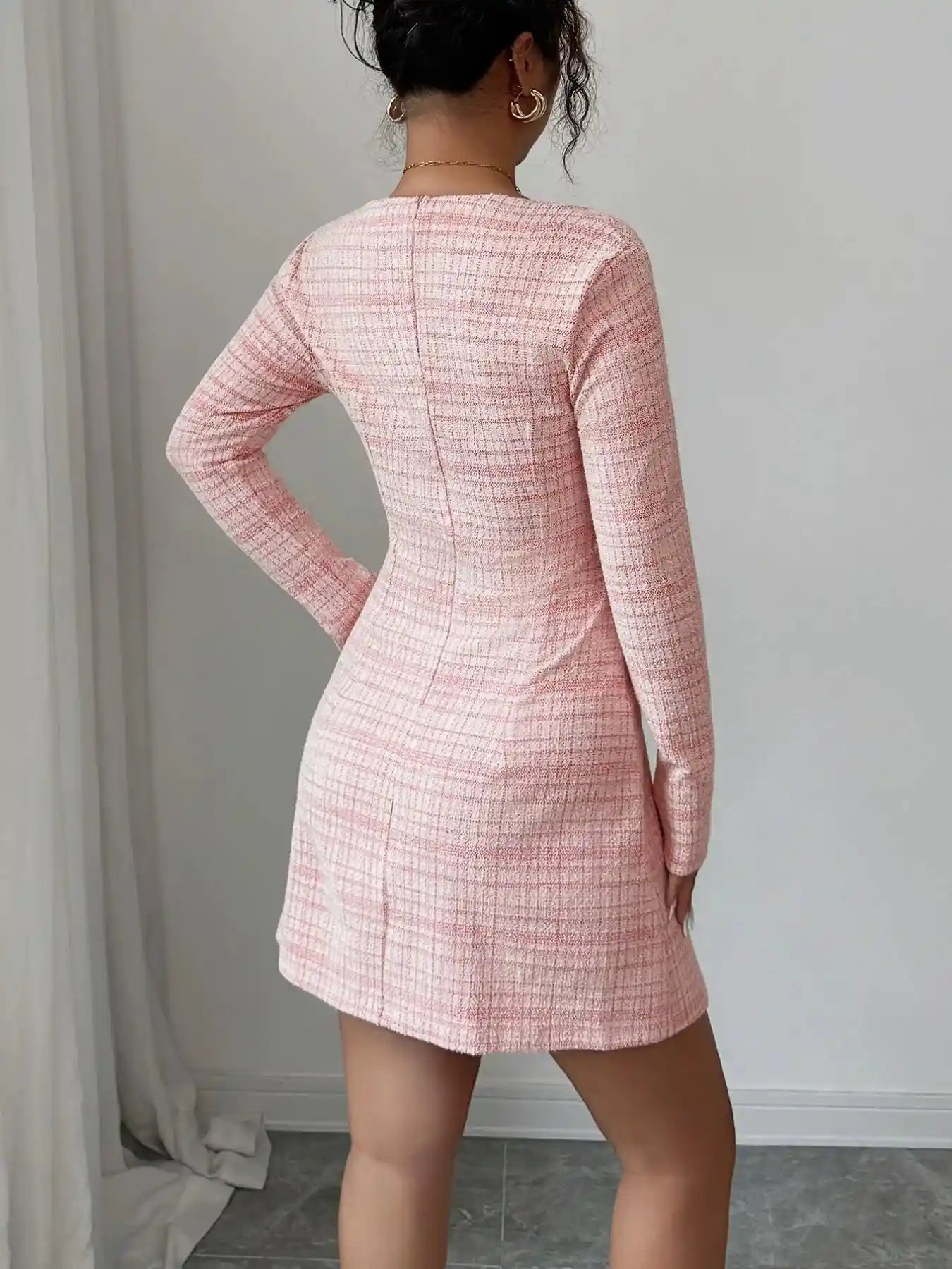 Square Neck Long Sleeve Dress.