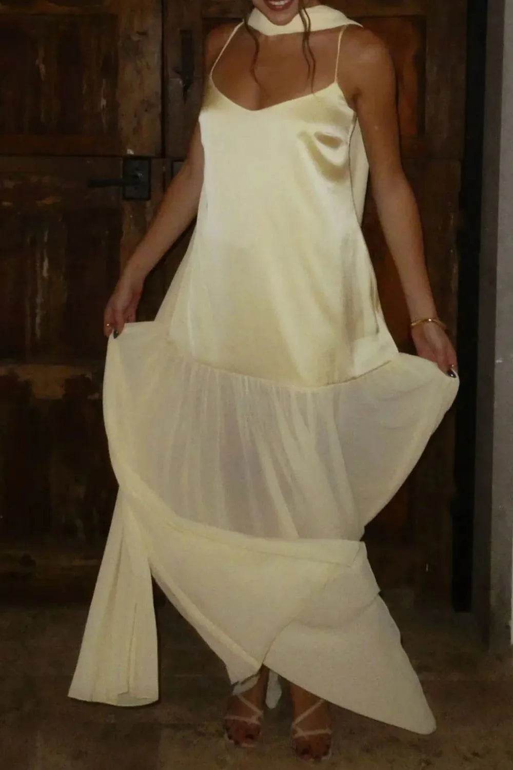 Adjustable Strap Maxi Cami Dress with Scarf - EBYNN