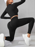 Mock Neck Long Sleeve Top and Leggings Active Set.