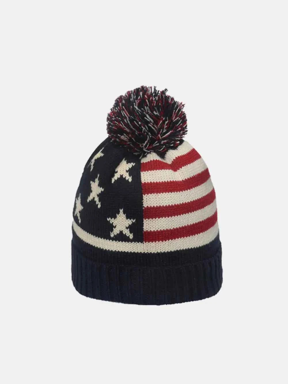 US Flag Knit Hat with Roll Rim.
