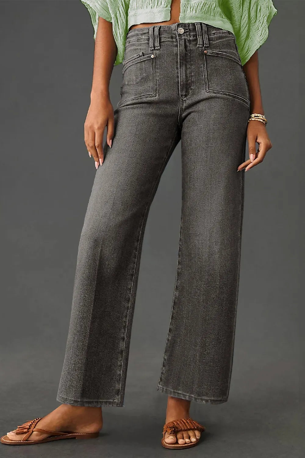 High-Waisted Wide-Leg Vintage Wash Jeans.