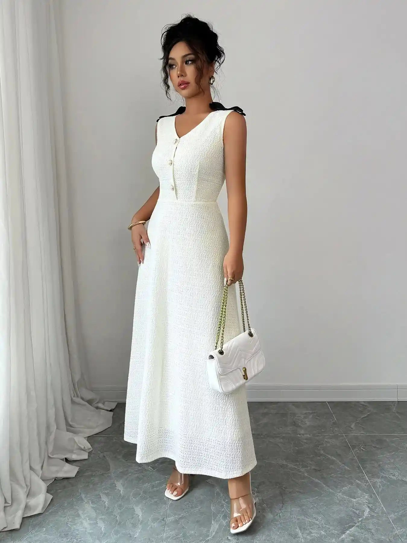 Buttoned Sleeveless Maxi Tank Dress.