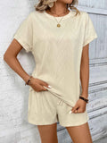 Textured Knit Round Neck Top and Shorts Set.
