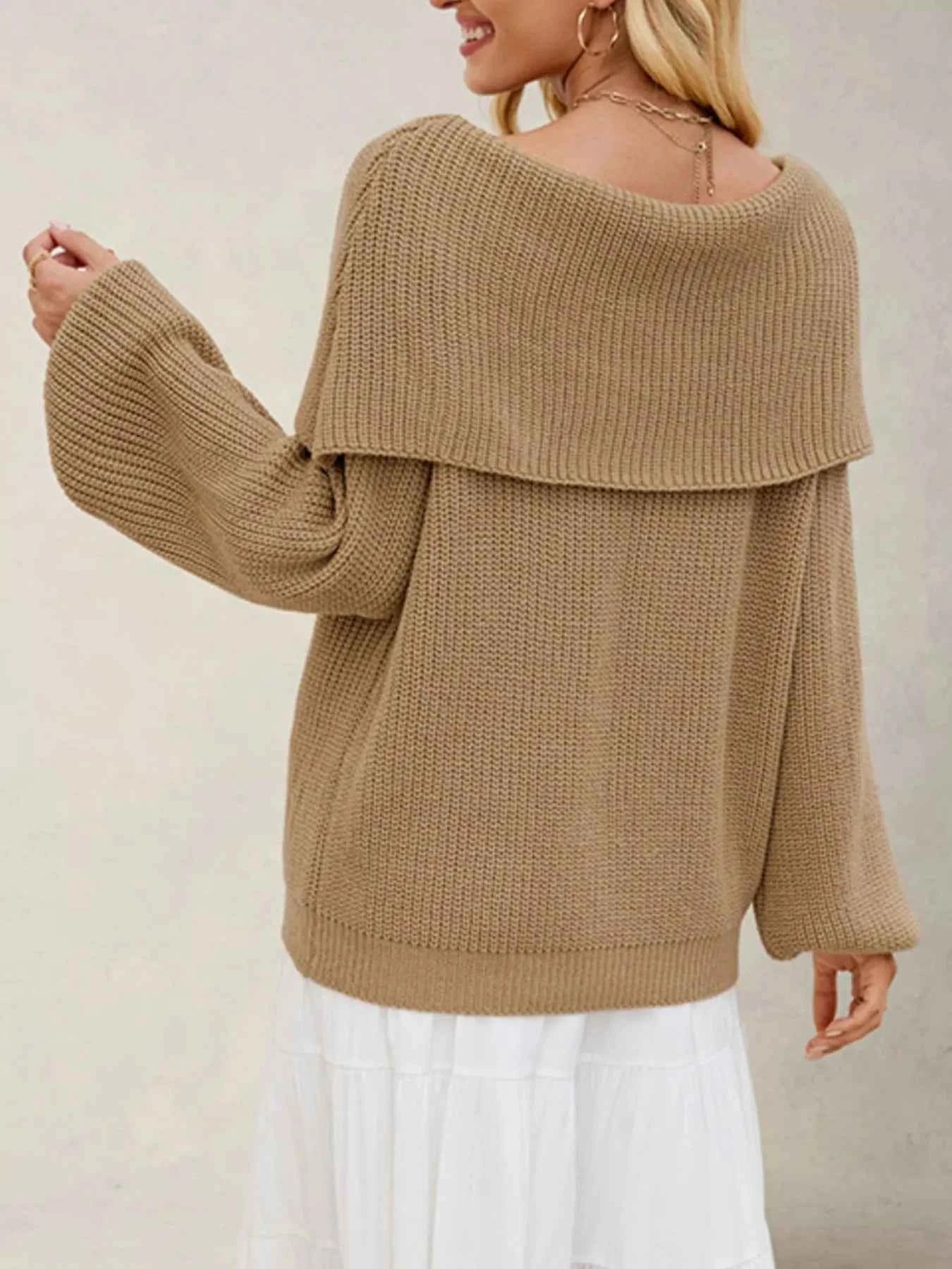 Fold-Over Collar Long Sleeve Sweater.