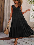 Tiered V-Neck Sleeveless Cotton Dress.