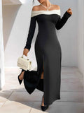 Side Slit Off-Shoulder Maxi Dress.