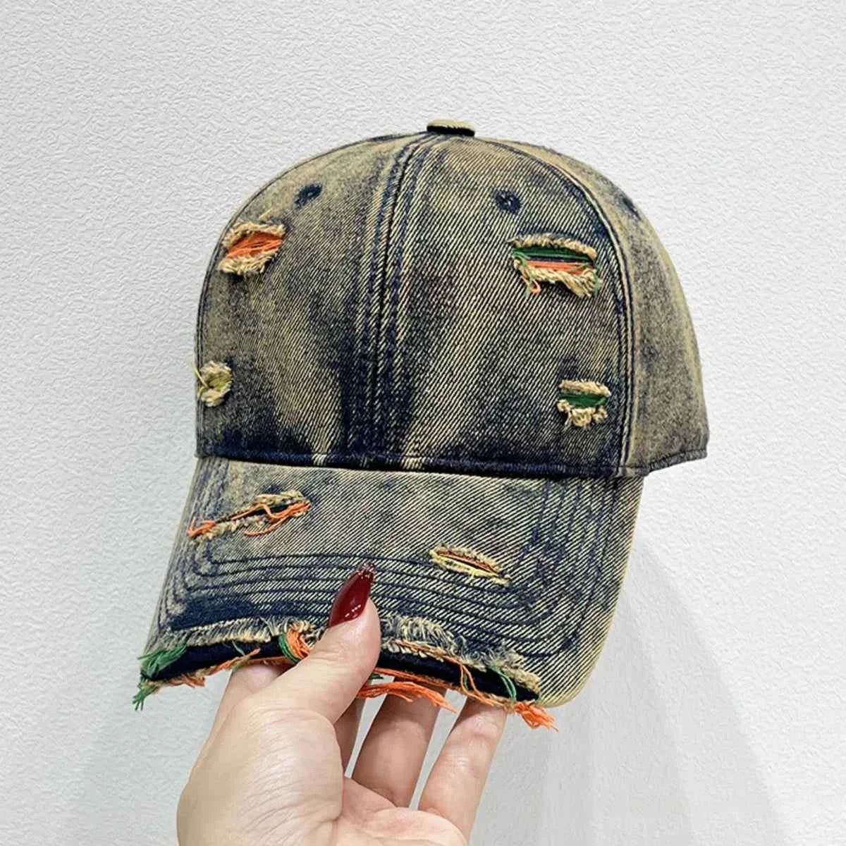 Distressed Adjustable Cotton Baseball Cap.