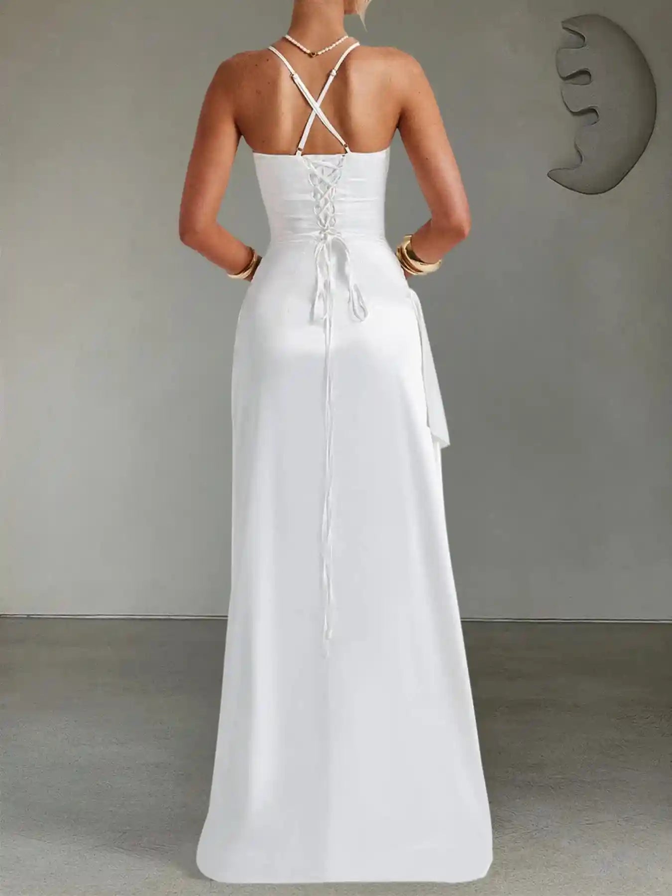 Slit Crisscross Back Maxi Cami Dress.