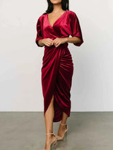 Ruched Surplice Half Sleeve Dress.
