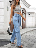 High-Waisted Multi-Pocket Cargo Jeans.