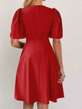 Round Neck Puff Sleeve A-Line Dress.