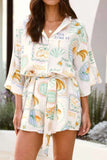 Printed 3/4 Sleeve Romper.
