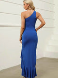 One-Shoulder Asymmetric Maxi Dress with Twist Detail.