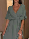 Slit Surplice Half Sleeve Midi Dress.