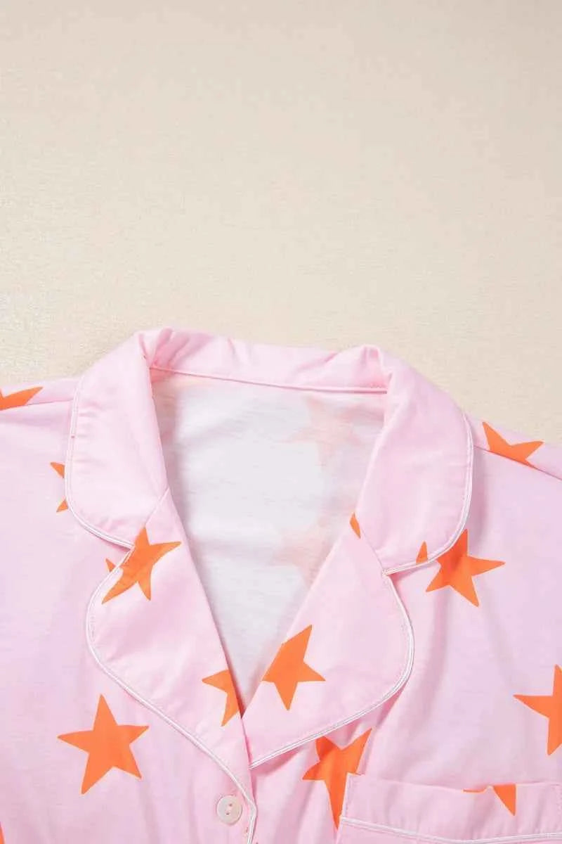 Star Print Short Sleeve Shirt and Shorts Set.