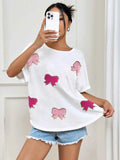 Bow Round Neck Oversized Casual T-Shirt.