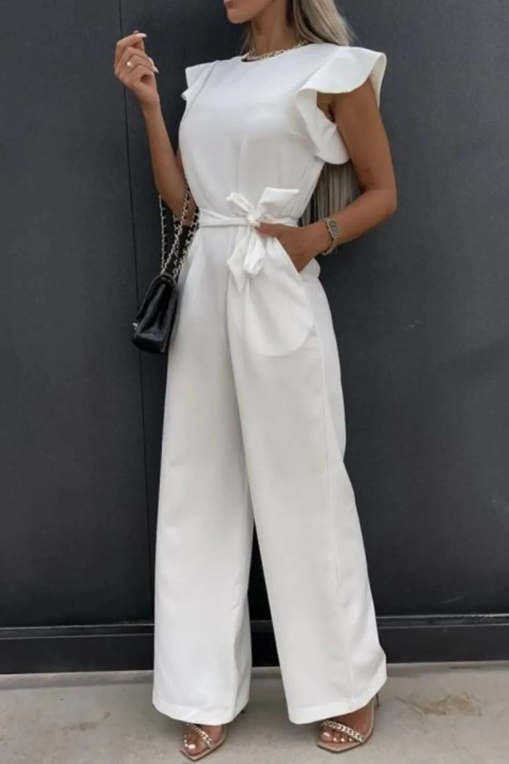 Round Neck Cap Sleeve Jumpsuit.