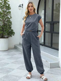 Round Neck Short Sleeve Top and Pants Set.