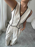 Contrast Trim V-Neck Vest and Pants Set.