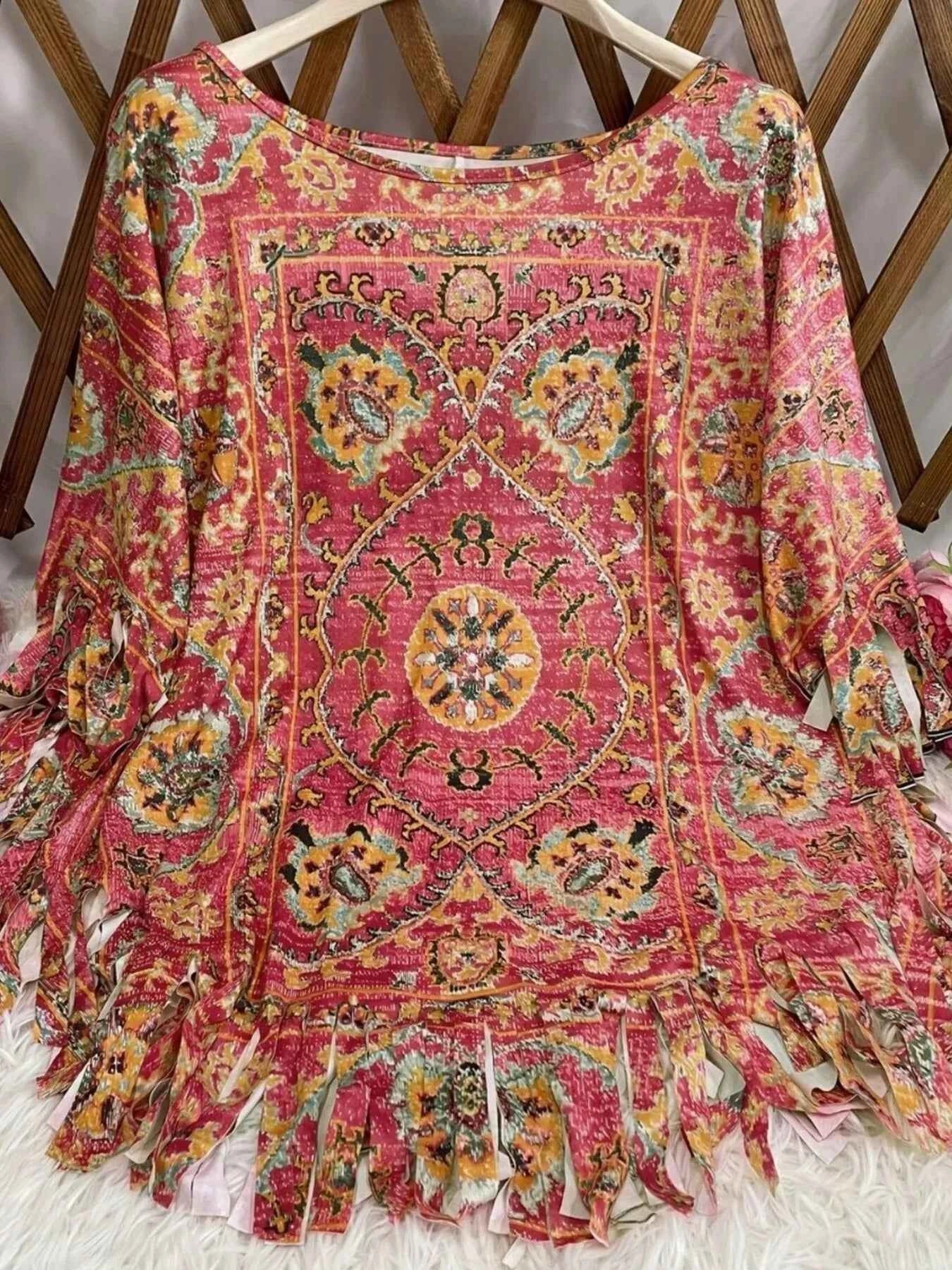 Plus Size Fringe Round Neck Cover-Up.