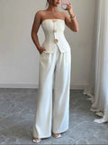 Sleek Tube Top and Wide Leg Pants Set.