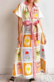 Printed Short Sleeve Belted Maxi Dress.