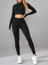 Mock Neck Long Sleeve Top and Leggings Active Set.