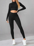 Mock Neck Long Sleeve Top and Leggings Active Set.