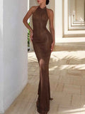 Ribbed Halter Neck Bodycon Maxi Dress.