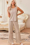 Waffle-Knit Round Neck Tank and Pants Set - EBYNN