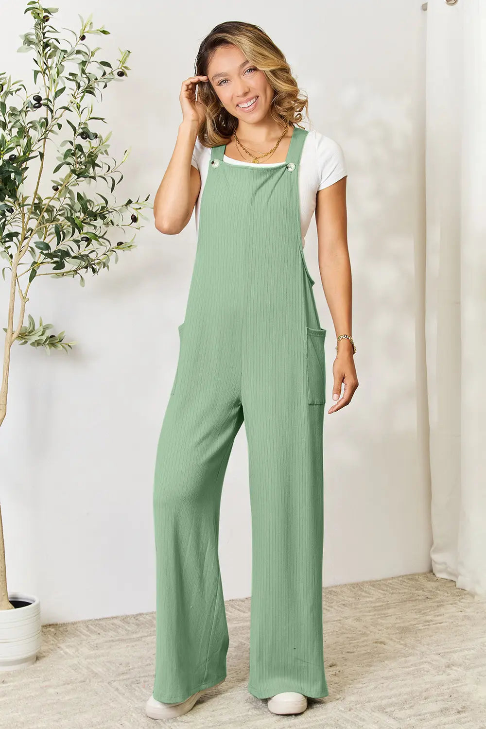 Double Take Full Size Wide Strap Overall with Pockets.