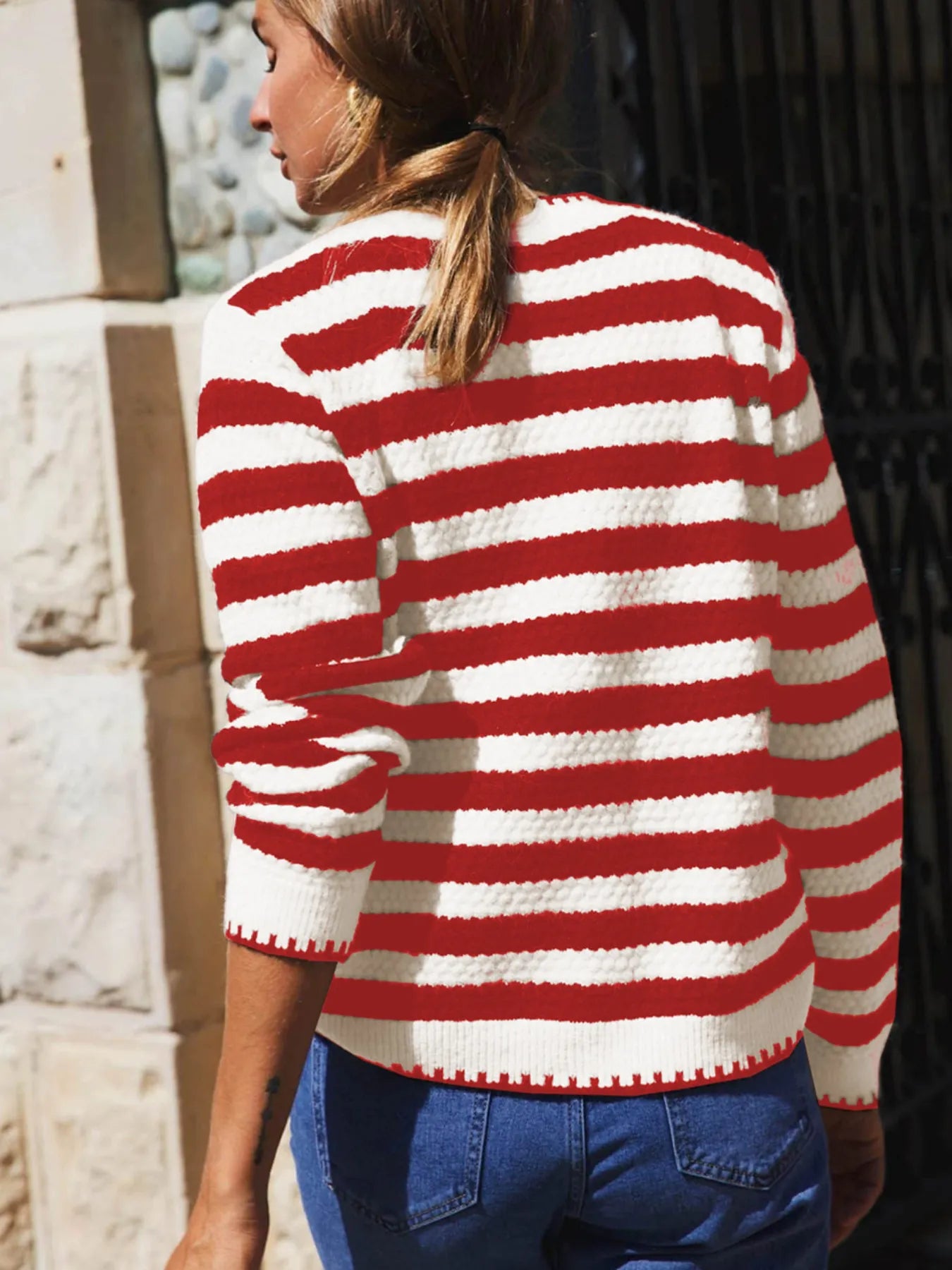 Button Down Striped Long Sleeve Cardigan.