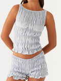 Ruched Texture Tank and Shorts Two-Piece Set - EBYNN