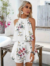 Floral Print Halter Neck Top & Shorts Two-Piece Set - EBYNN