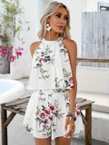 Floral Print Halter Neck Top & Shorts Two-Piece Set - EBYNN